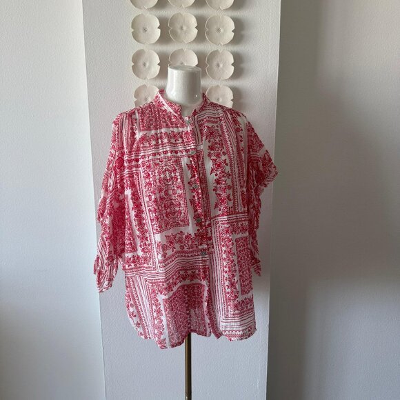 🌸 Boho Red & White Greek Cotton Tunic – One Size (Light & Airy) - Picture 1 of 6